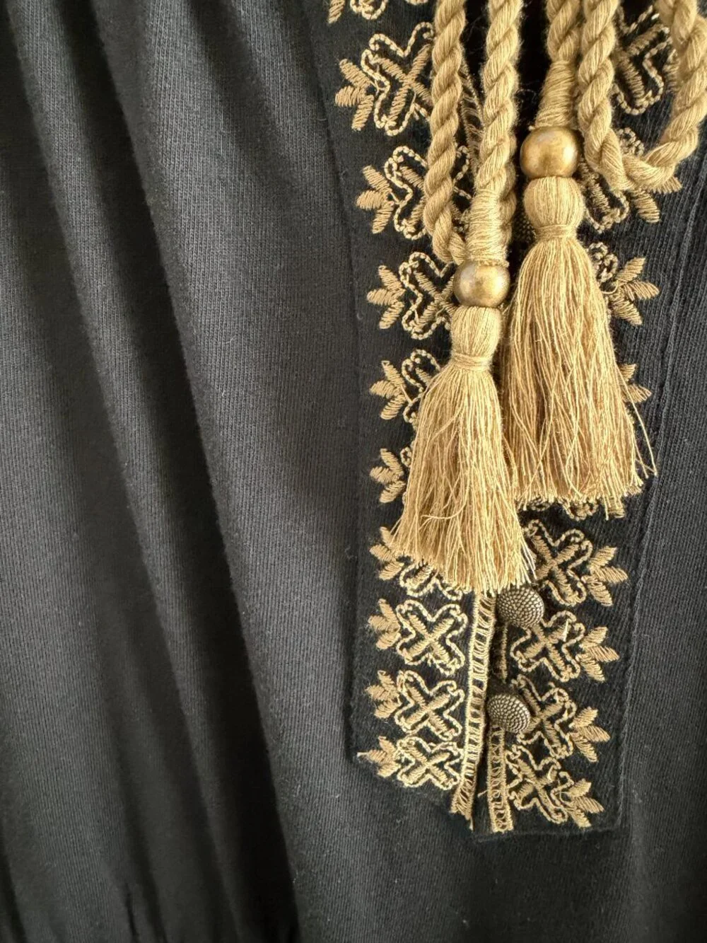 J. Jill Embroidered Peasant Tunic Dress Black Gold Boho Shift Large - Picture 5 of 12